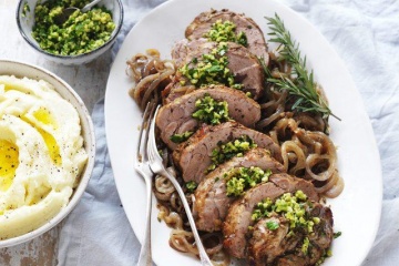 Slow Cooked Pork Scotch Roast with Green Olive Gremolata